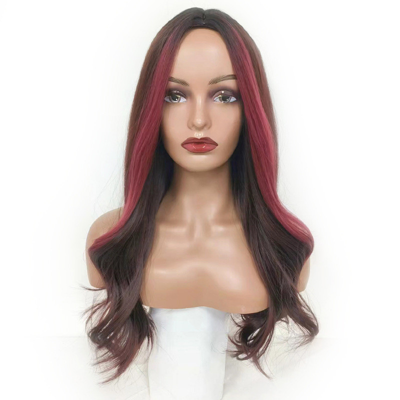 Perruque Brune et Rouge, Longue et Ondulée, pour Femme