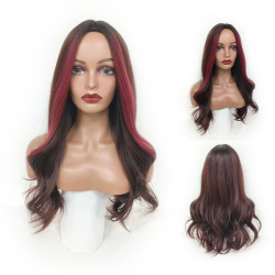 Perruque Brune et Rouge, Longue et Ondulée, pour Femme