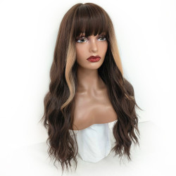 Perruque Brune, Lisse, Ondulée et Synthétique, pour Femme