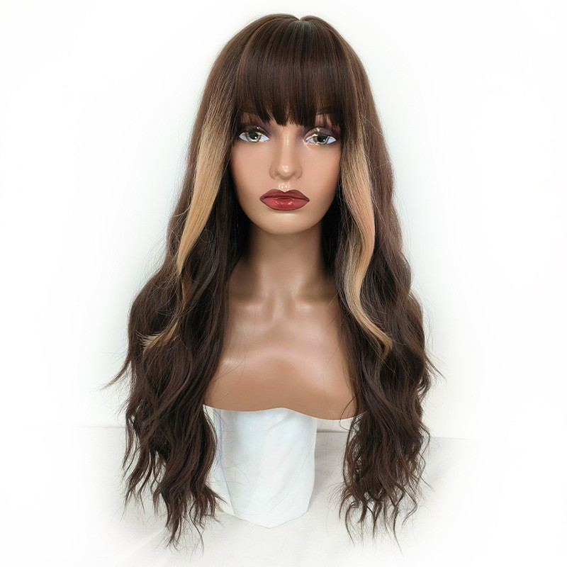 Perruque Brune, Lisse, Ondulée et Synthétique, pour Femme