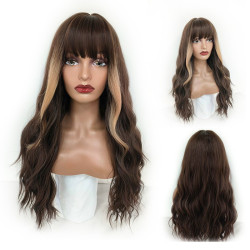 Perruque Brune, Lisse, Ondulée et Synthétique, pour Femme