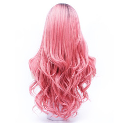Perruque Ombrée Rose et Gris, Longue et Ondulée, pour Femme