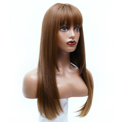 Perruque Brune, Longue et Lisse avec Frange, pour Femme