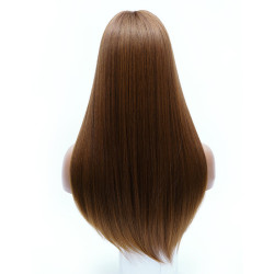 Perruque Brune, Longue et Lisse avec Frange, pour Femme