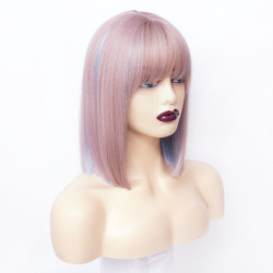 Perruque Rose et Bleu Clair, Lisse et Synthétique, pour Femme