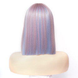 Perruque Rose et Bleu Clair, Lisse et Synthétique, pour Femme