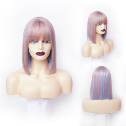 Perruque Rose et Bleu Clair, Lisse et Synthétique, pour Femme