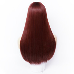 Perruque Rouge, Longue et Lisse avec Frange, pour Femme