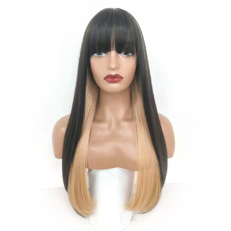 Perruque Bicolore, Longue et Lisse, avec Lace Frontale en Dentelle, pour Femme