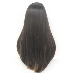 Perruque Bicolore, Longue et Lisse, avec Lace Frontale en Dentelle, pour Femme