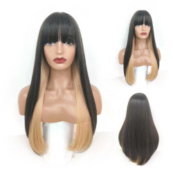 Perruque Bicolore, Longue et Lisse, avec Lace Frontale en Dentelle, pour Femme