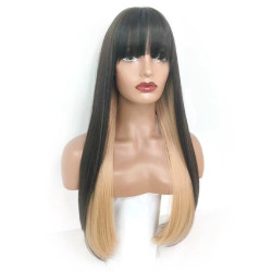 Perruque Bicolore, Longue et Lisse, avec Lace Frontale en Dentelle, pour Femme