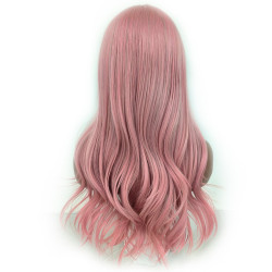 Perruque Rose, Longue et Ondulée avec Frange, pour Femme